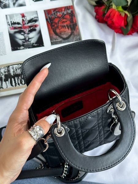 Mini Lady Dior Bag Black/Silver pr1988 фото