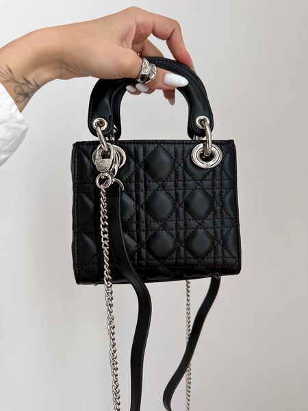 Mini Lady Dior Bag Black/Silver pr1988 фото