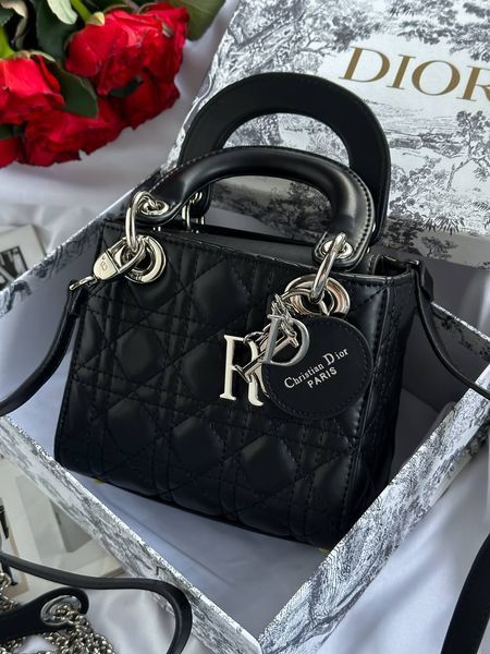 Mini Lady Dior Bag Black/Silver pr1988 фото
