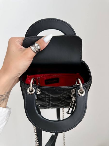 Mini Lady Dior Bag Black/Silver pr1988 фото