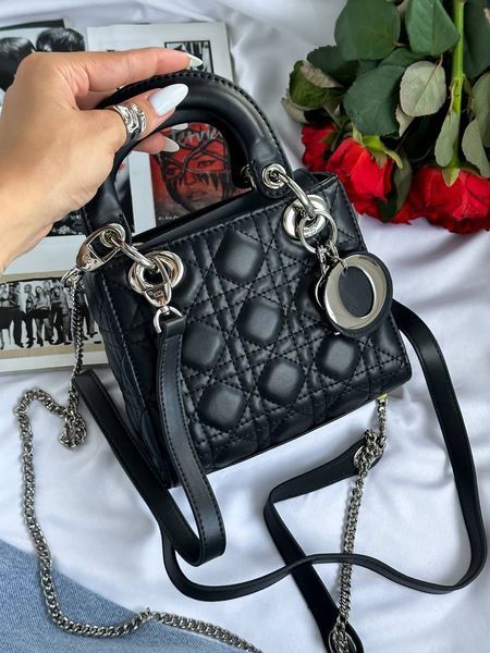 Mini Lady Dior Bag Black/Silver pr1988 фото