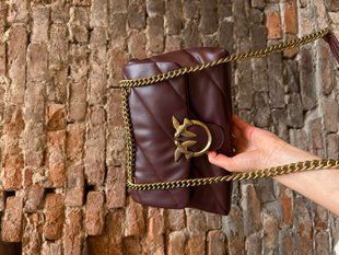 Pinko Big Love Bag Puff Maxi Quilt Burgundy/Gold 99636 фото