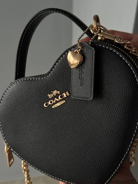 Coach Valentine's Black Crossgrain Leather Heart Crossbody Bag pr00121 фото
