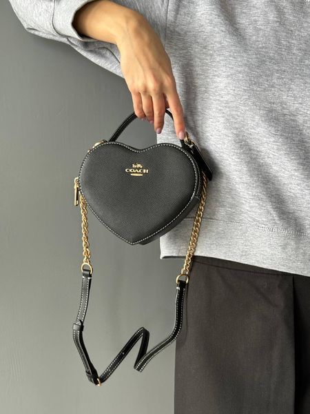 Coach Valentine's Black Crossgrain Leather Heart Crossbody Bag pr00121 фото