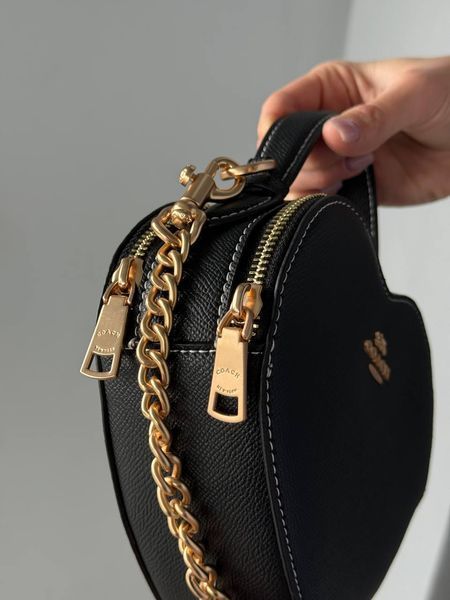 Coach Valentine's Black Crossgrain Leather Heart Crossbody Bag pr00121 фото