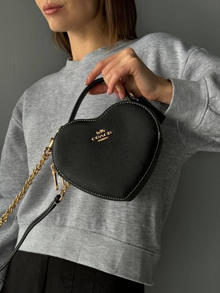 Coach Valentine's Black Crossgrain Leather Heart Crossbody Bag pr00121 фото