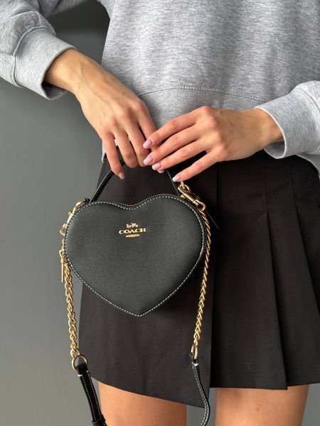 Coach Valentine's Black Crossgrain Leather Heart Crossbody Bag pr00121 фото