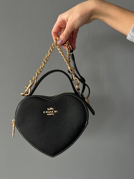 Coach Valentine's Black Crossgrain Leather Heart Crossbody Bag pr00121 фото