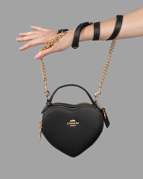 Coach Valentine's Black Crossgrain Leather Heart Crossbody Bag pr00121 фото