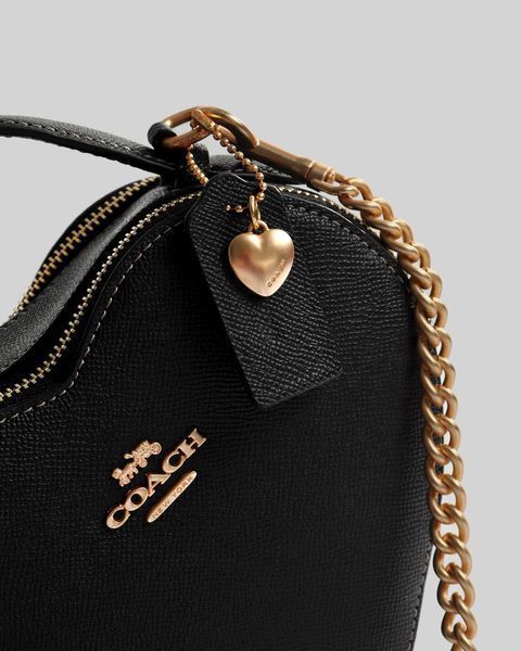 Coach Valentine's Black Crossgrain Leather Heart Crossbody Bag pr00121 фото