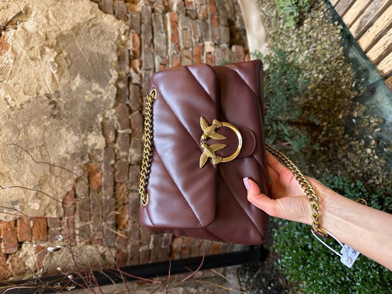 Pinko Big Love Bag Puff Maxi Quilt Burgundy/Gold 99636 фото