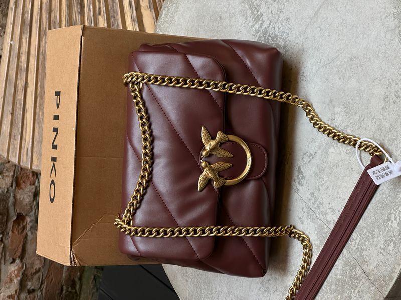 Pinko Big Love Bag Puff Maxi Quilt Burgundy/Gold 99636 фото