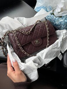 Chanel Classic 2.55 Medium Double Flap in Brown/Silver Магнітна Коробка pr2909 фото