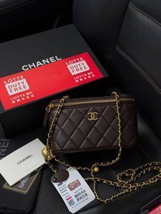 Chanel Classic Brown Lambskin Pearl Crush Vanity Gold [магнітна коробка] pr7879 фото