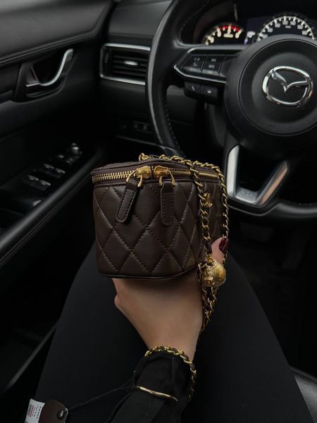 Chanel Classic Brown Lambskin Pearl Crush Vanity Gold [магнітна коробка] pr7879 фото