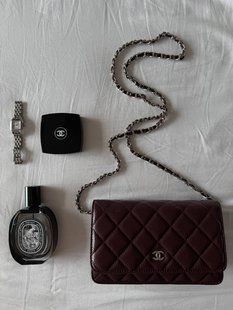 Chanel Caviar Quilted Wallet on Chain WOC Burgundy/Silver Коробка магніт pr228311 фото