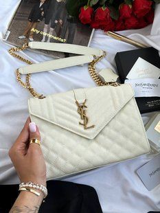 Saint Laurent Leather Envelope Chain Bag Milk pr5109 фото
