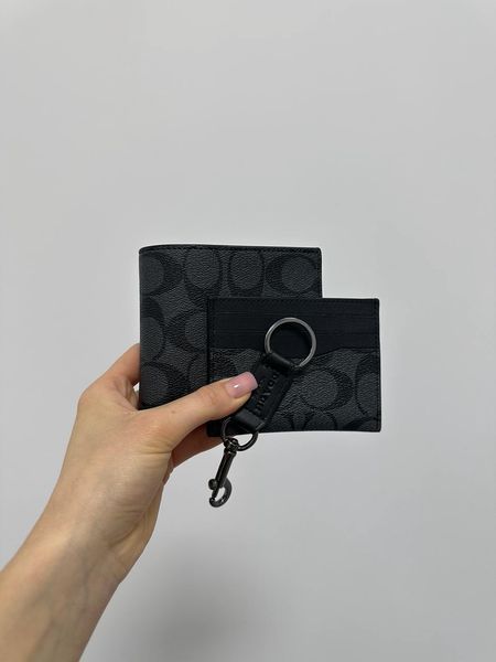 Подарунковий набір Coach 3-в-1 з фірмової канви Signature у чорному дизайні з логотипом. 88176 фото