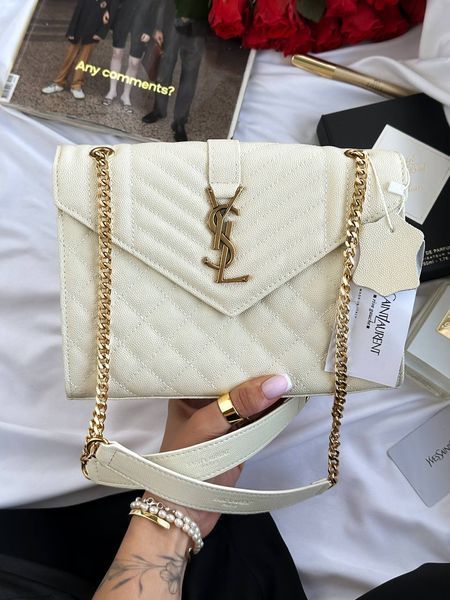 Saint Laurent Leather Envelope Chain Bag Milk pr5109 фото
