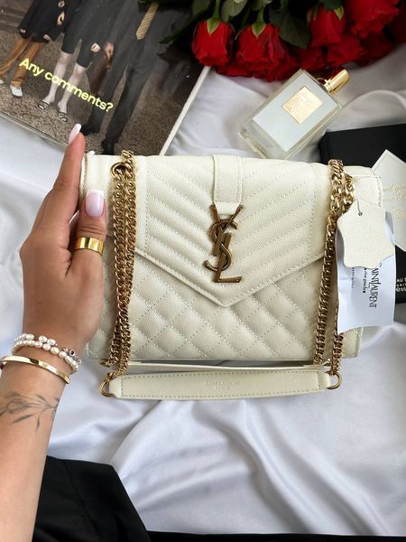 Saint Laurent Leather Envelope Chain Bag Milk pr5109 фото
