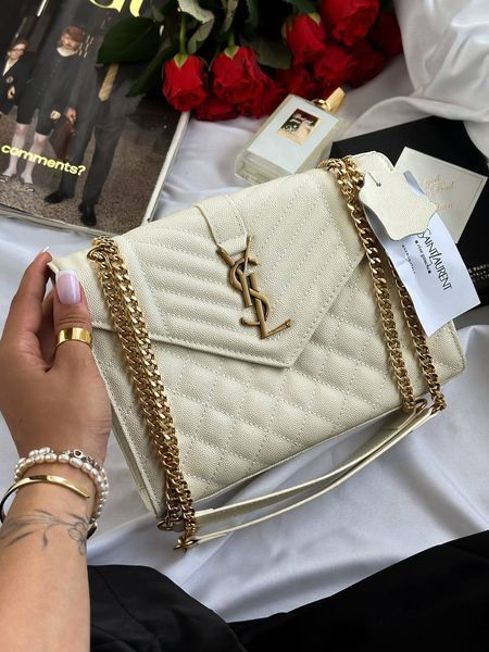 Saint Laurent Leather Envelope Chain Bag Milk pr5109 фото