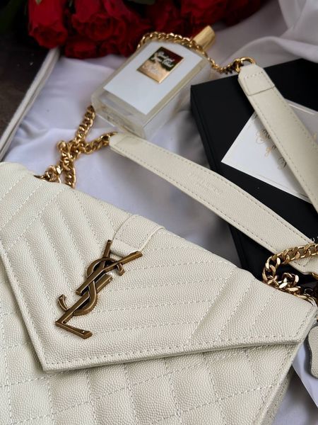 Saint Laurent Leather Envelope Chain Bag Milk pr5109 фото