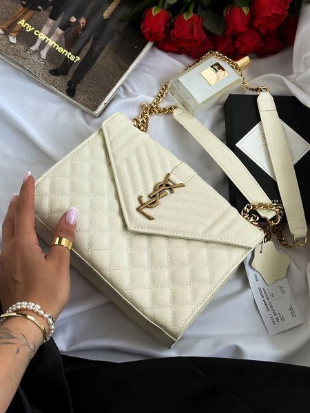 Saint Laurent Leather Envelope Chain Bag Milk pr5109 фото