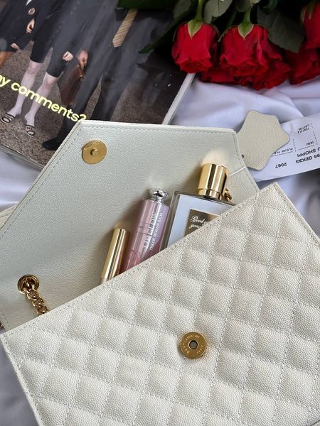 Saint Laurent Leather Envelope Chain Bag Milk pr5109 фото