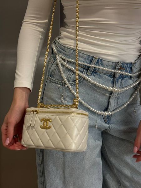 Chanel Classic Cream Lambskin Pearl Crush Vanity Bag Cream/Gold [оригінальна магнітна коробка] pr2080 фото