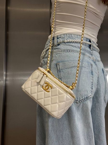 Chanel Classic Cream Lambskin Pearl Crush Vanity Bag Cream/Gold [оригінальна магнітна коробка] pr2080 фото