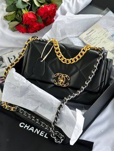Chanel 19 Large Handbag Black/Gold [магніт коробка] pr88422 фото