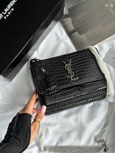 Yves Saint Laurent Medium Sunset in Smooth Leather Black/Silver Snake Skin магнітна коробка pr5102 фото