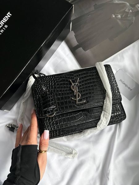 Yves Saint Laurent Medium Sunset in Smooth Leather Black/Silver Snake Skin магнітна коробка pr5102 фото