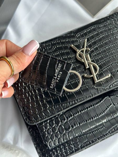 Yves Saint Laurent Medium Sunset in Smooth Leather Black/Silver Snake Skin магнітна коробка pr5102 фото