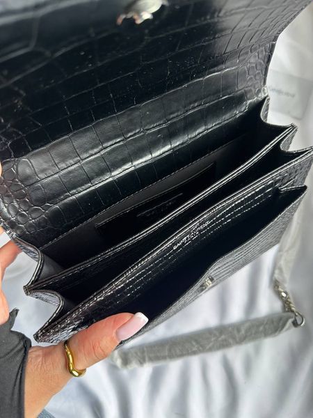 Yves Saint Laurent Medium Sunset in Smooth Leather Black/Silver Snake Skin магнітна коробка pr5102 фото
