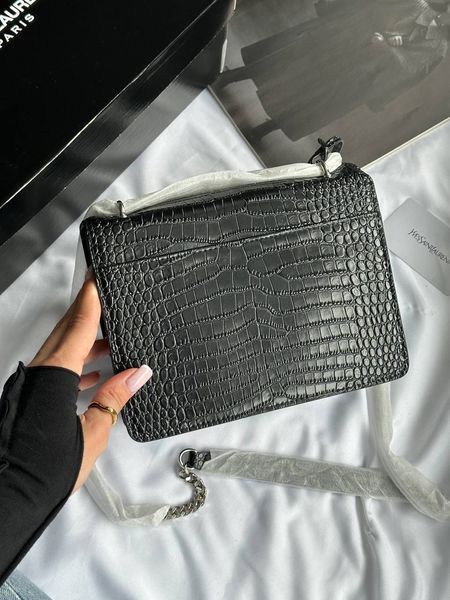 Yves Saint Laurent Medium Sunset in Smooth Leather Black/Silver Snake Skin магнітна коробка pr5102 фото