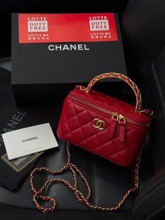 Chanel Classic Burgundy Lambskin Pearl Crush Vanity Bag Red/Gold [магнітна коробка] pr7881 фото