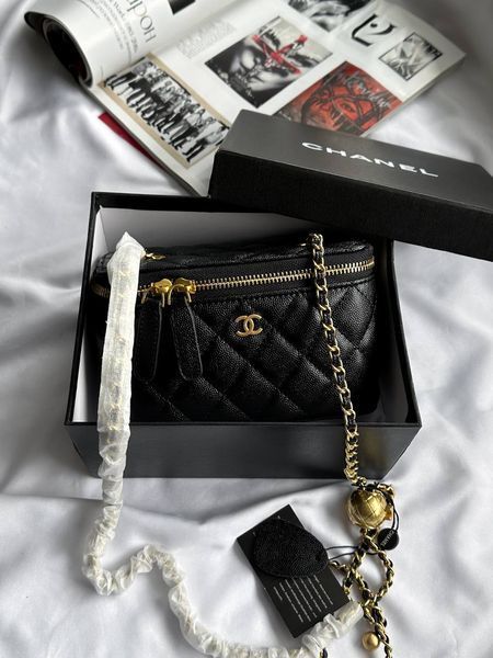 Chanel Classic Black Lambskin Pearl Crush Vanity Bag Текстурна шкіра [оригінальна коробка] pr2075 фото