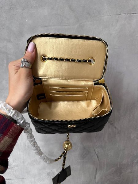 Chanel Classic Black Lambskin Pearl Crush Vanity Bag Текстурна шкіра [оригінальна коробка] pr2075 фото