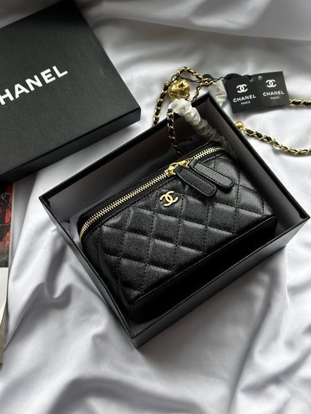 Chanel Classic Black Lambskin Pearl Crush Vanity Bag Текстурна шкіра [оригінальна коробка] pr2075 фото