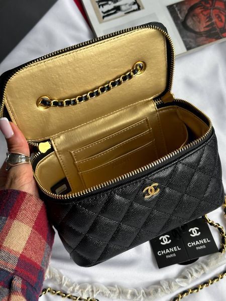 Chanel Classic Black Lambskin Pearl Crush Vanity Bag Текстурна шкіра [оригінальна коробка] pr2075 фото