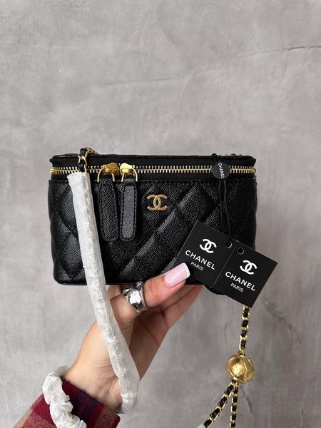 Chanel Classic Black Lambskin Pearl Crush Vanity Bag Текстурна шкіра [оригінальна коробка] pr2075 фото