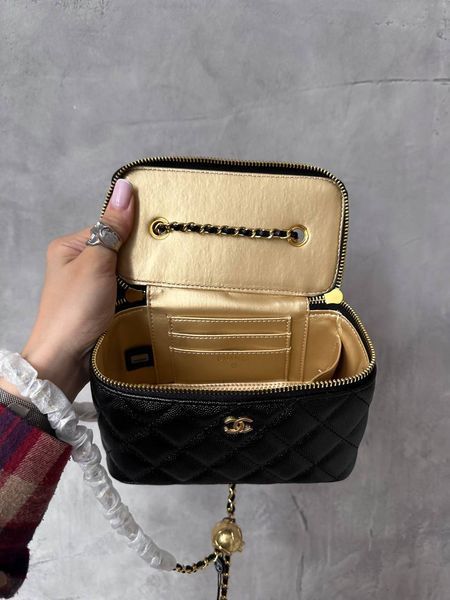 Chanel Classic Black Lambskin Pearl Crush Vanity Bag Текстурна шкіра [оригінальна коробка] pr2075 фото