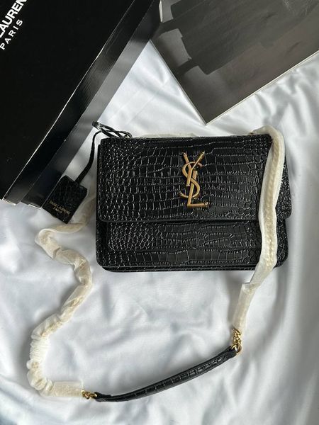 Yves Saint Laurent Medium Sunset in Smooth Leather Black/Silver Snake Skin Коробка ОРИГІНАЛ pr5103 фото