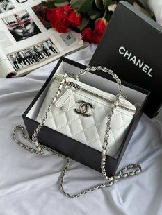 Chanel Classic Black Lambskin Pearl Crush Vanity Bag Milk/Silver[оригінальна коробка] pr01133 фото