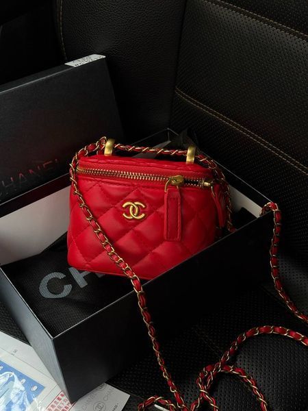 Chanel Classic Red Lambskin Pearl Crush Mini Vanity Case Коробка кришка - дно pr9910 фото