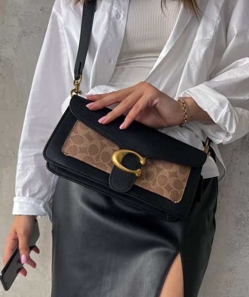 Coach Tabby Shoulder Bag In Signature Canvas Black/Beige [крафтова коробка] pr0002 фото