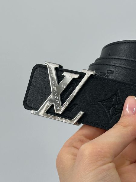 Louis Vuitton Shadow 40mm Belt Black/Silver &mdash; шкіряний ремінь із фірмовим тисненням  6617333 фото