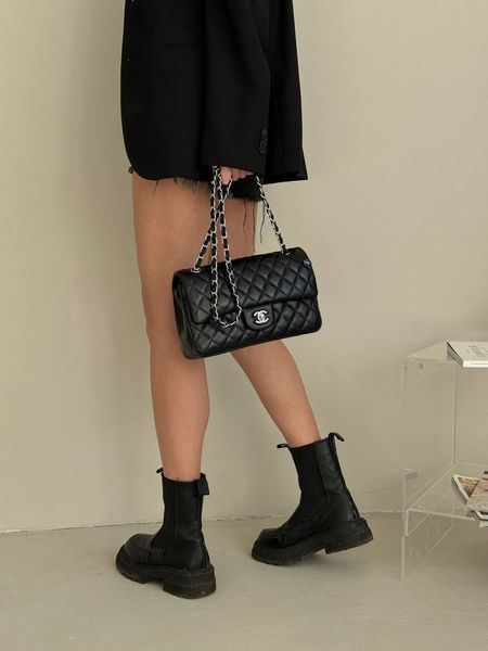 Chanel Classic 1.55 Small Single Flap in Black/Silver [Коробка магніт] pr002923 фото