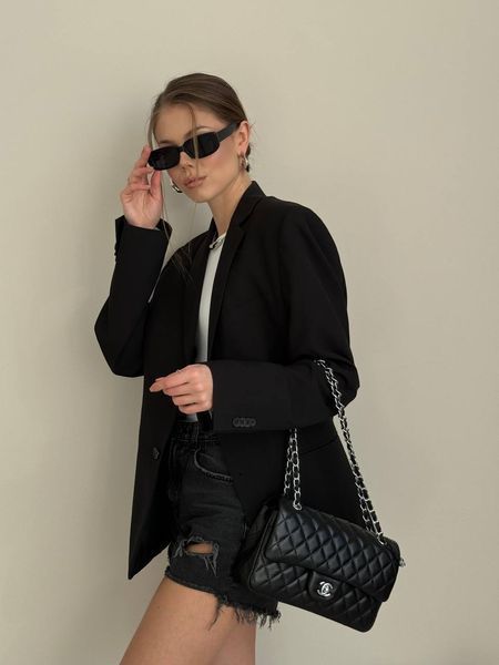 Chanel Classic 1.55 Small Single Flap in Black/Silver [Коробка магніт] pr002923 фото